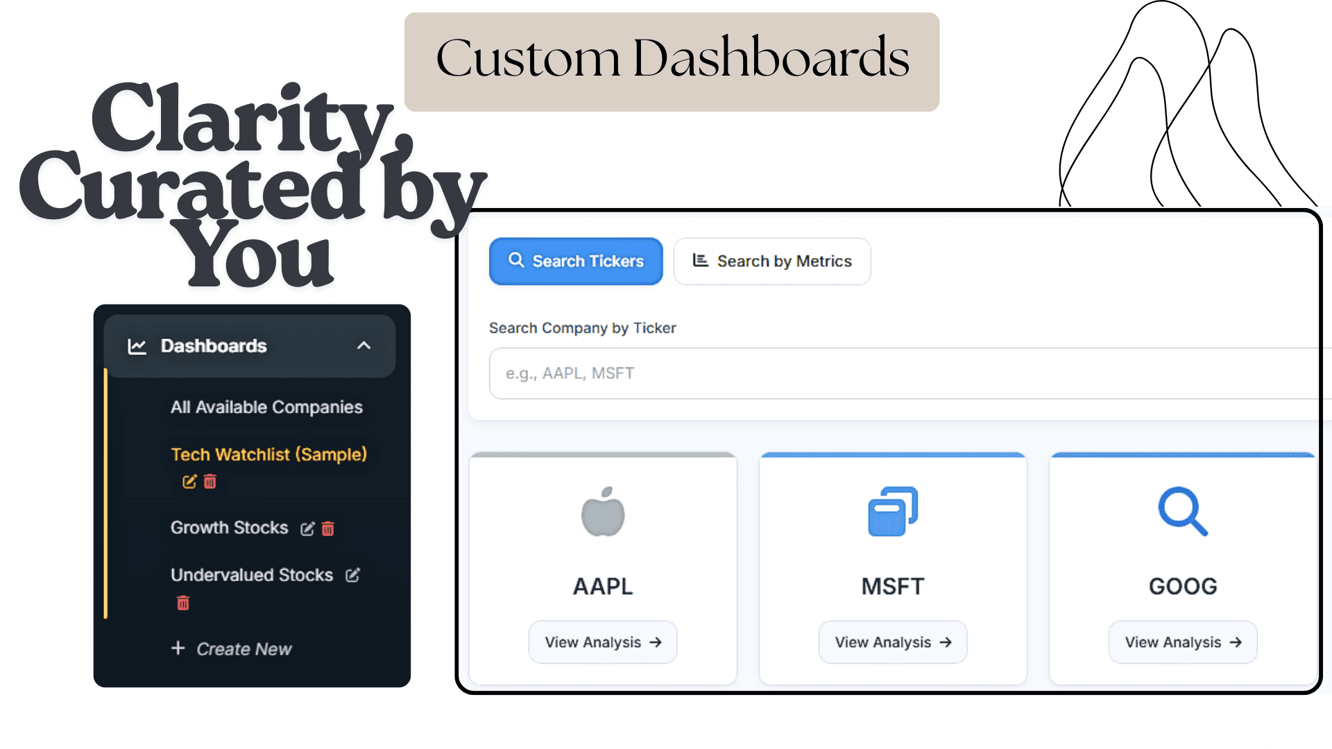 A personalized dashboard with custom-selected stocks